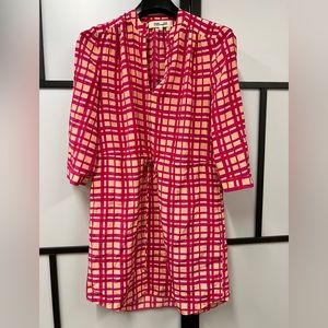 DVF Freya size 10 Pink & Red Plaid 100% Silk